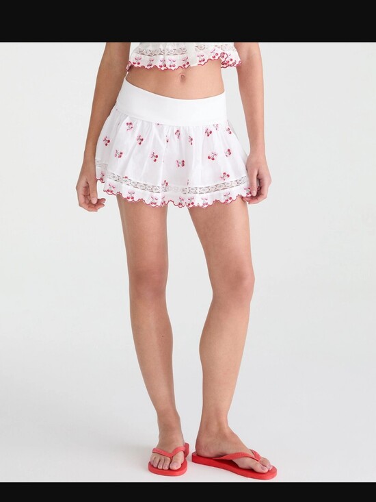 Aeropostale Dresses & Skirts - NWT Aeropostale Embroidered Cherry Fold-Over Mini Skort White